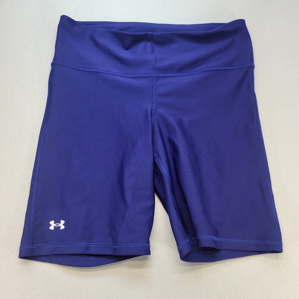 Under Armour Compression Bike Shorts Womens Large Blue HeatGear Athletic Spandex